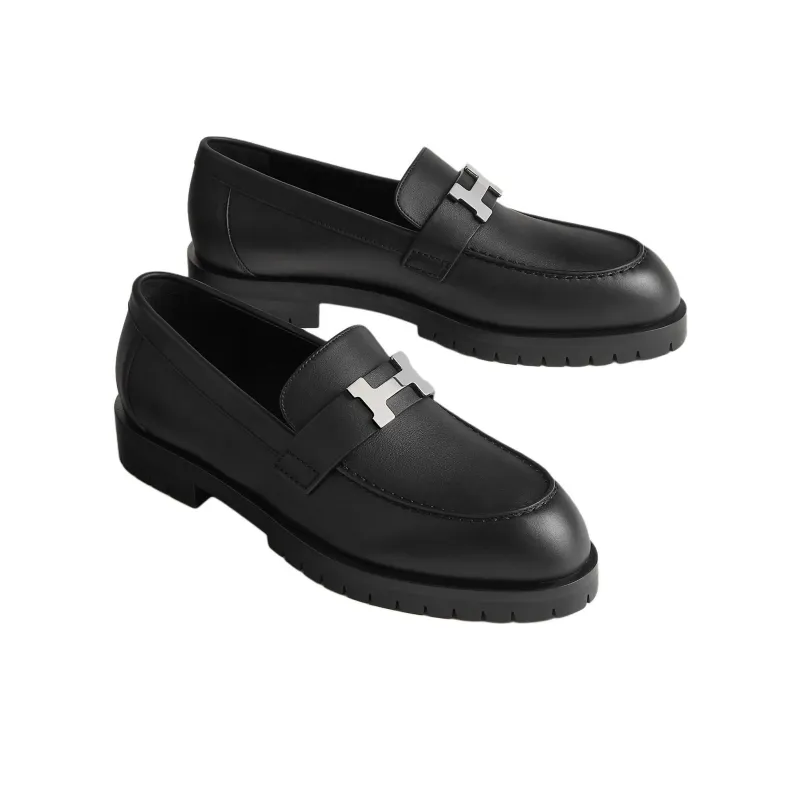 HERMES Faubourg Loafers Women's Black-2