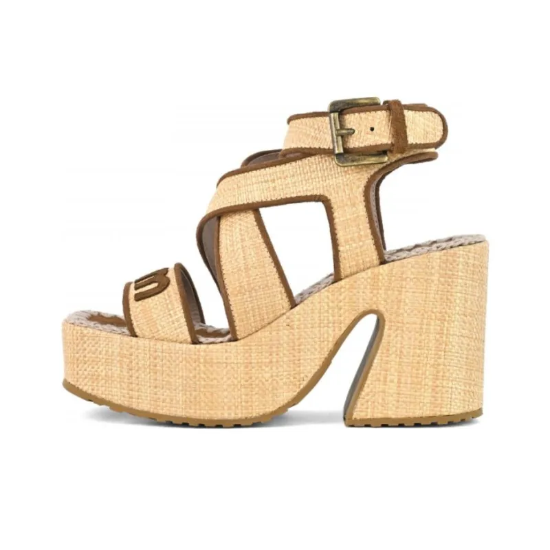 MOU Strap Sandals 3.5cm Women's Raffia Natural-0
