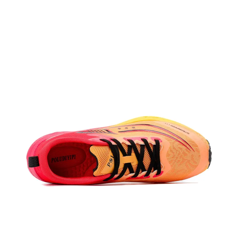 POLUDIYIPI Breathable Low Top Popcorn Running Shoes Unisex Fluorescent Enchanting Red-6