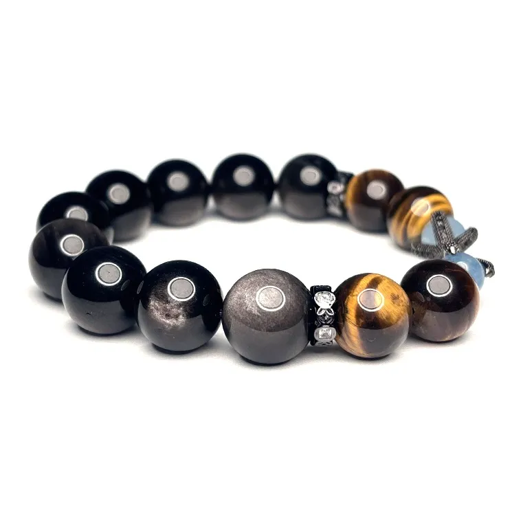 MOUNTAINS AND MANS Obsidian Luxury Good Luck Beaded Bracelet Men's-3