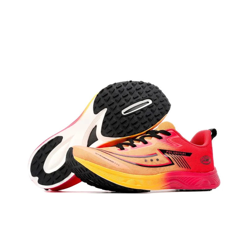 POLUDIYIPI Breathable Low Top Popcorn Running Shoes Unisex Fluorescent Enchanting Red-3