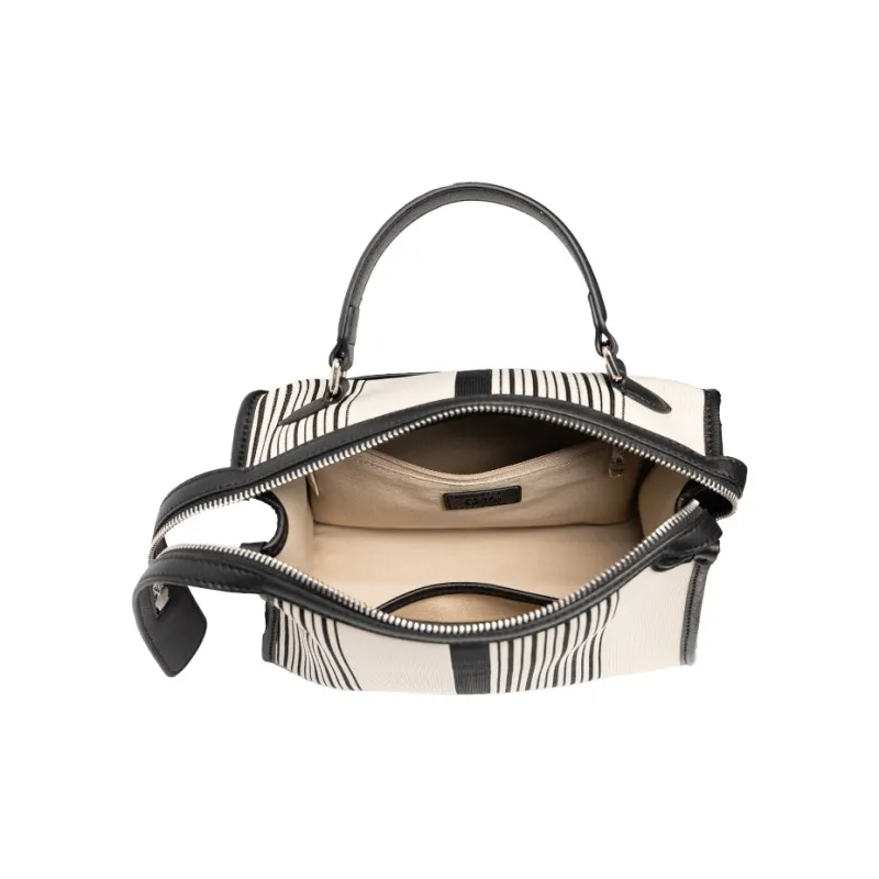 OMI Split Cow Leather Composite Leather With Textile Shoulder Bag Crossbody Bag Handbag Women's Black White Pattern-4