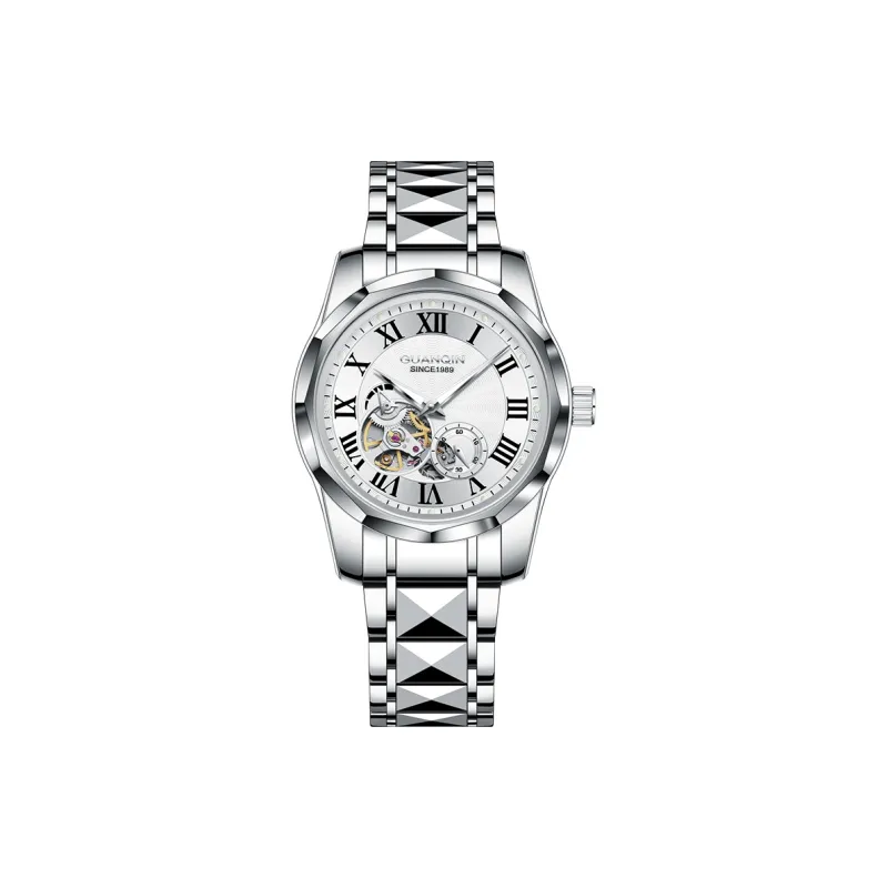 GUANQIN Automatic Mechanical Movement Tungsten Steel Strap Watch Unisex White Dial-0