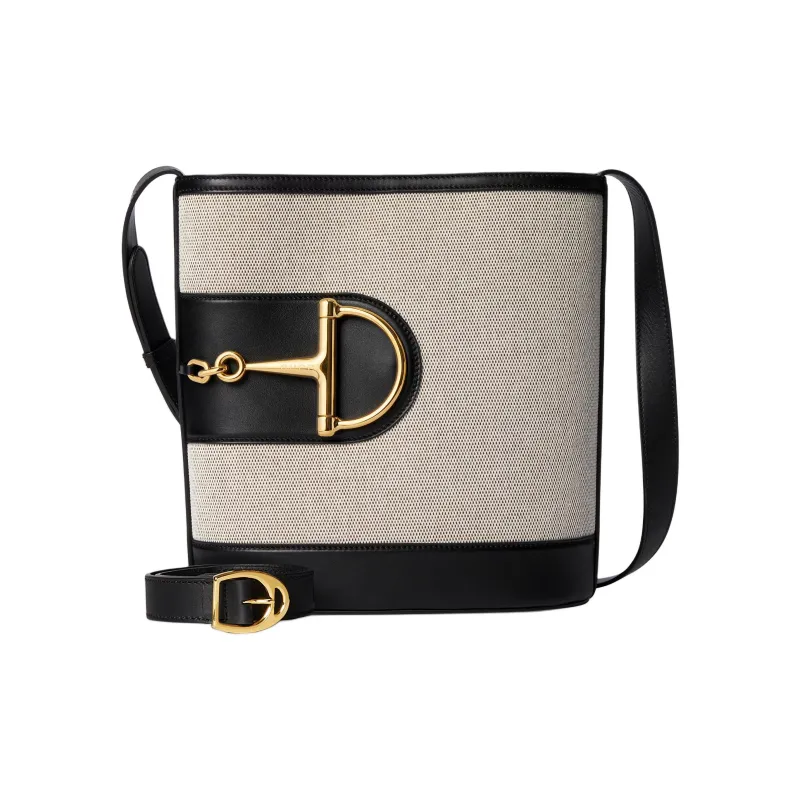 GUCCI Natural Canvas Bucket Bags Crossbody Bag, Shoulder Bag Small Size Women's Gray & Black-1