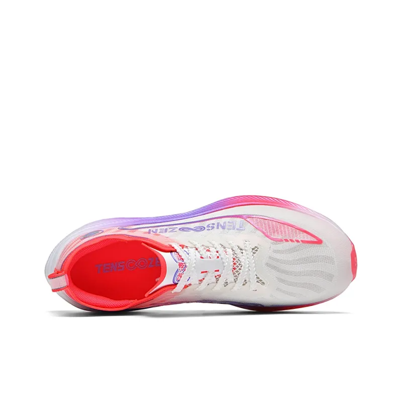 TENSOOZEN Cushioned Slip Resistant Breathable Low Top Carbon Plate Sprint Running Shoes Unisex White Rose Red-2
