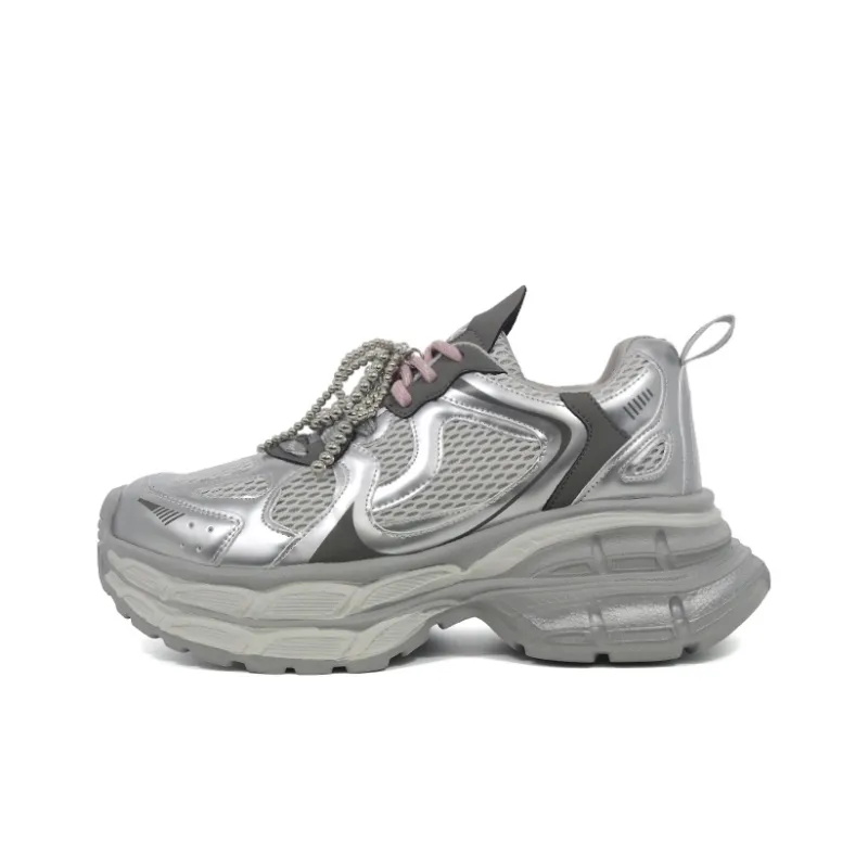 Chibang Lightweight Low Top Chunky Sneakers Women's Silver-0