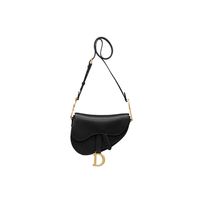 DIOR Goatskin Saddle Bags Shoulder Bags Mini Women's Black-0