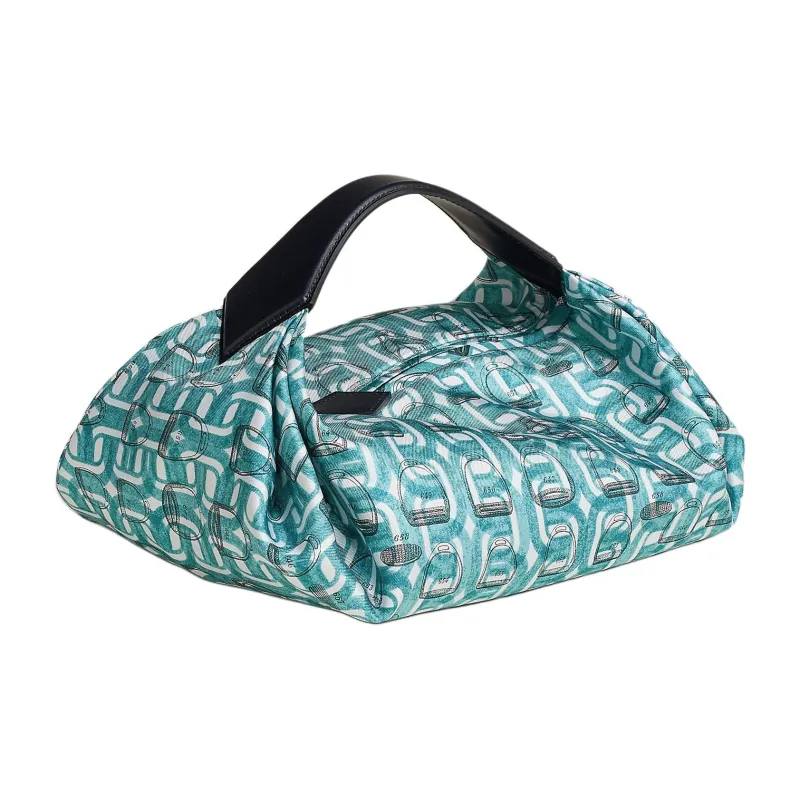 HERMES Balusoie Silk Patchwork Hunter Cow Leather Handbag Women's Saint-Cyr Blue & Indigo-1