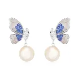 Crystal Heart Butterfly Hoop Earrings Blue (Exquisite Faux Crystal)