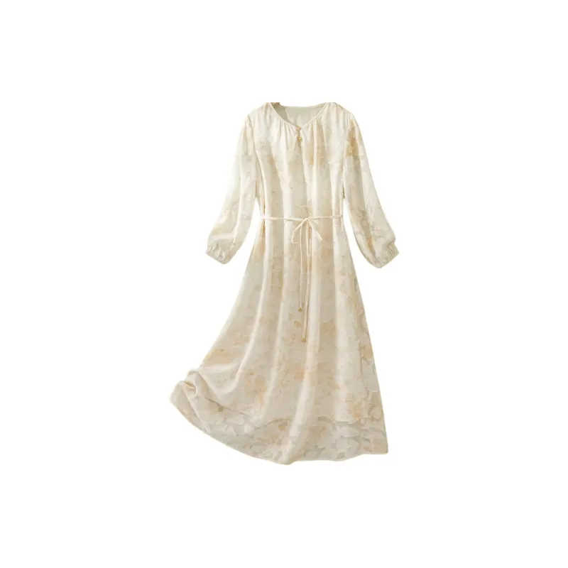 IHIMI Long Sleeved Dress Women's Yellow Cream-1