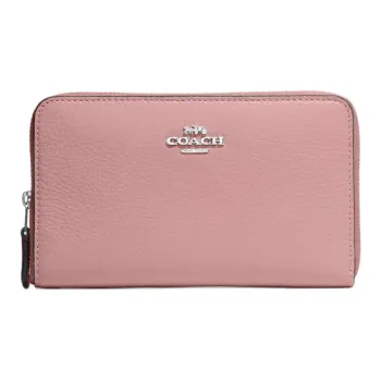 COACH Id Zip Wallet Pebbled Leather Clutches Wallets Small Size Women's Nude Pink