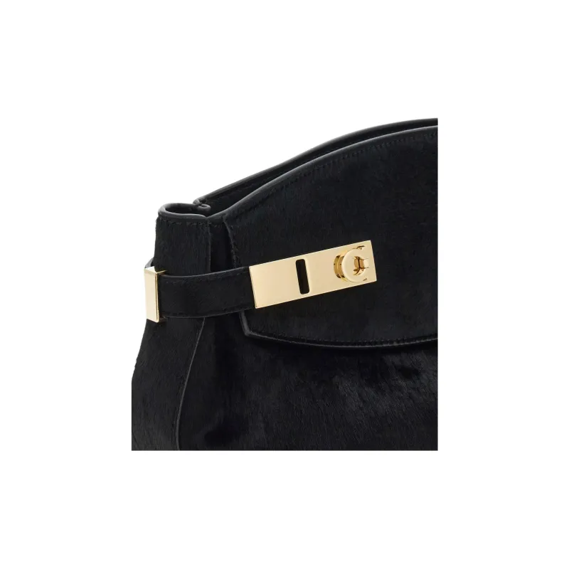 FERRAGAMO Horse Leather With Calfskin Crossbody Bag Shoulder Bag Mini Women's Black-5