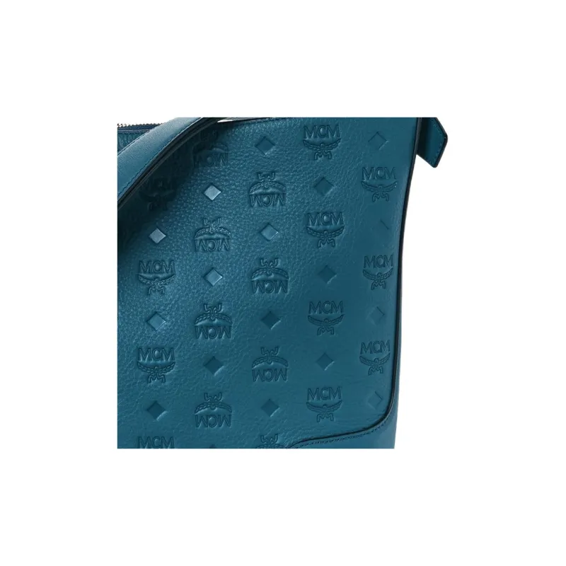 MCM Klara Leather Hobo Shoulder Bag Medium Size Women's Peacock Blue-4