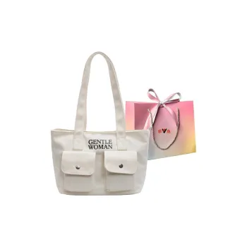 Yalu Fabric Handbag Shoulder Bag Regular Women's Black/Ecru/Khaki/White With Black Pocket/Black With White Pocket