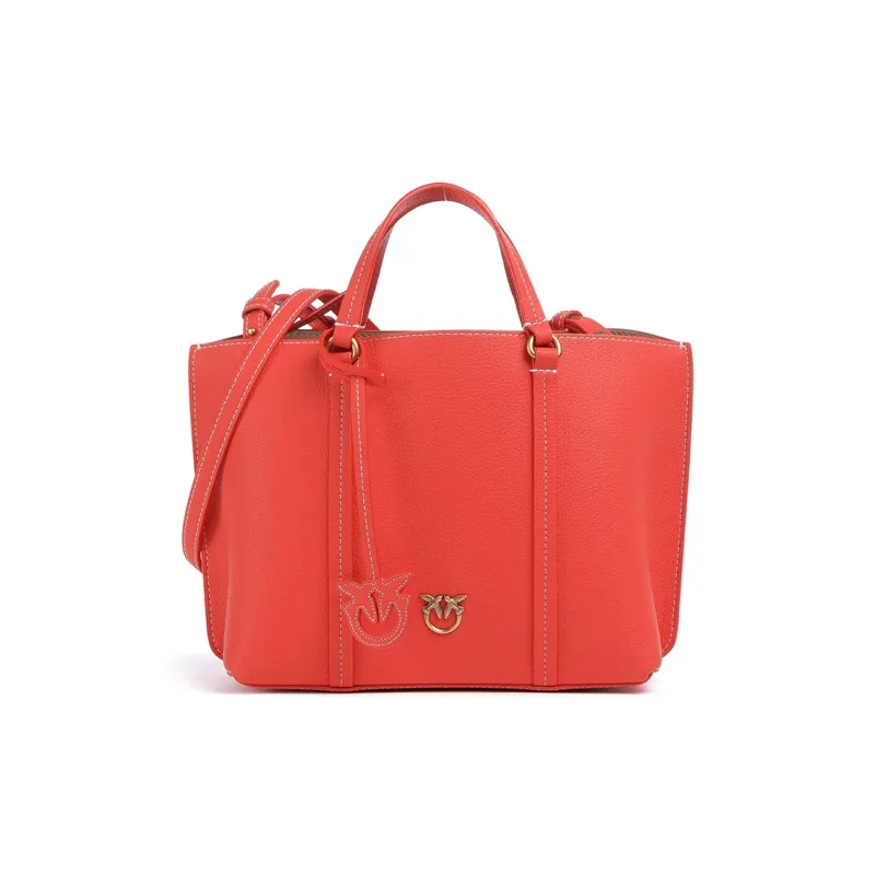 PINKO Grained Leather Tote Bag Shopping Bag Shoulder Bag Handbag Women's Orange-0