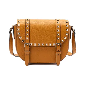Valentino Rockstud Calfskin Messenger Bag Shoulder Bag Women's Brown