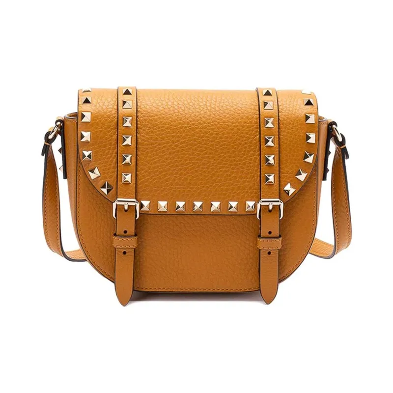 Valentino Rockstud Calfskin Messenger Bag Shoulder Bag Women's Brown-0
