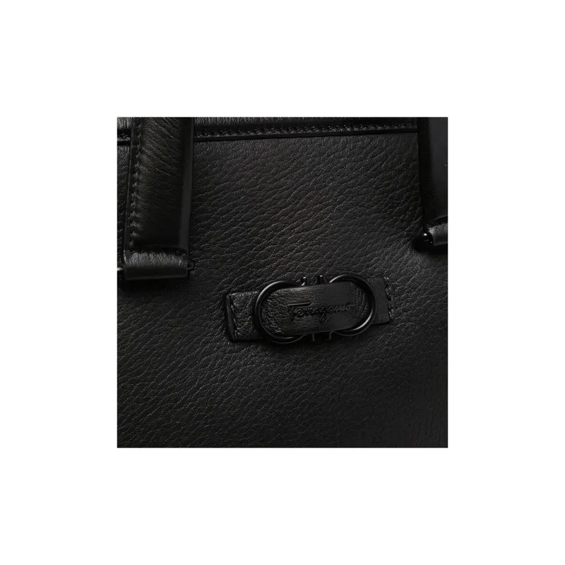 FERRAGAMO Grained Leather Briefcase Handheld Handbag Shoulder Bag Crossbody Bag Men's Black-3