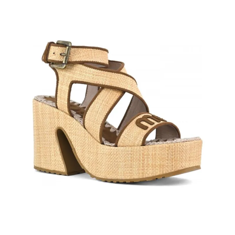 MOU Strap Sandals 3.5cm Women's Raffia Natural-2