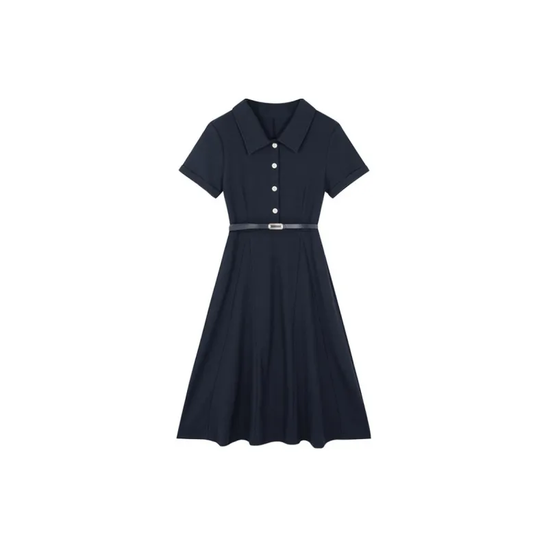 IHIMI Short Sleeved Dress Women's Navy Blue-2