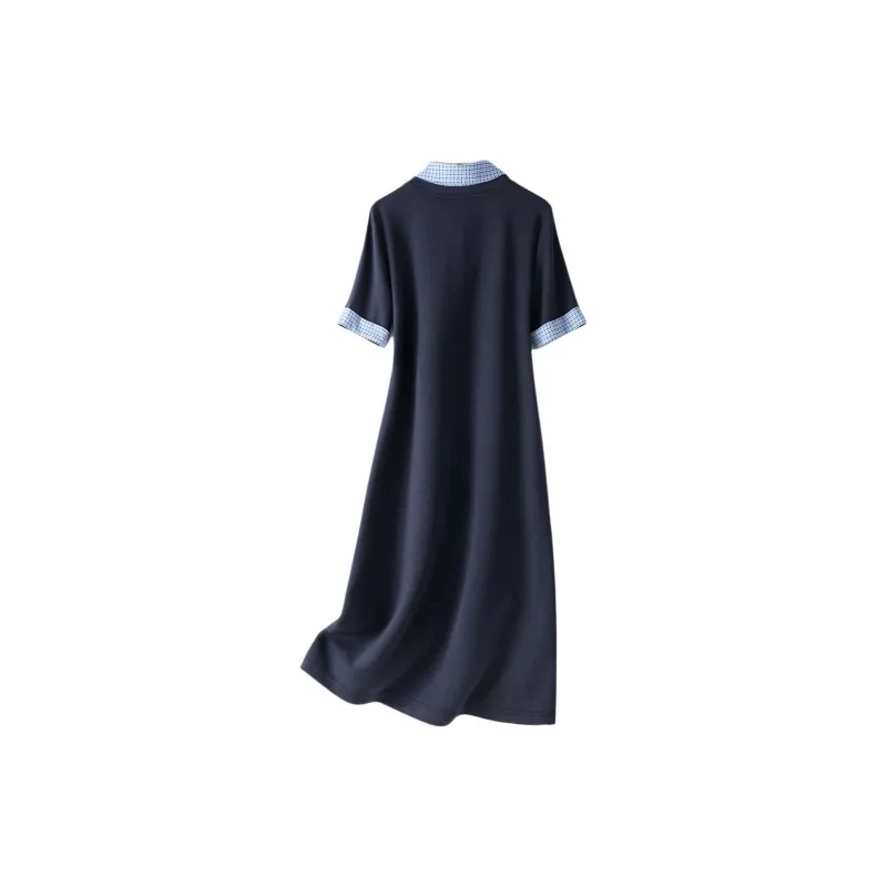 IHIMI Short Sleeved Dress Women's Navy Blue-2