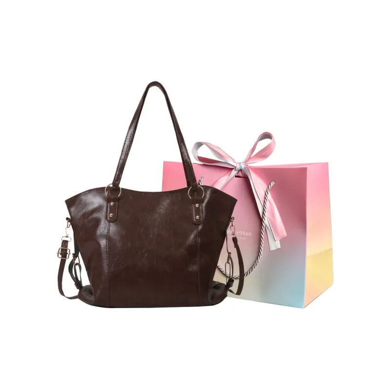 Yalu PU Tote Bag Crossbody Bag Shopping Bag Women's Coffee/Black-0
