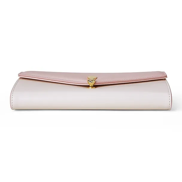 PIERRE CARDIN Cow Leather Card Holder Clutch Long Wallet Women's Ecru & Pink-2
