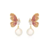 Crystal Heart Butterfly Hoop Earrings Purple Pink (Exquisite Faux Crystal)