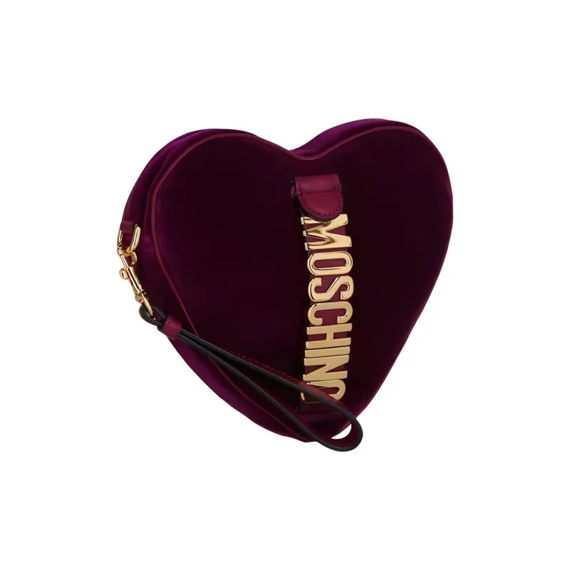 MOSCHINO Velvet Heart-Shaped Bag Clutch Women's Violet-1