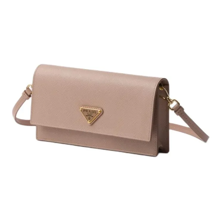 PRADA Saffiano Leather Shoulder Bag Mini Women's Nude Pink-1