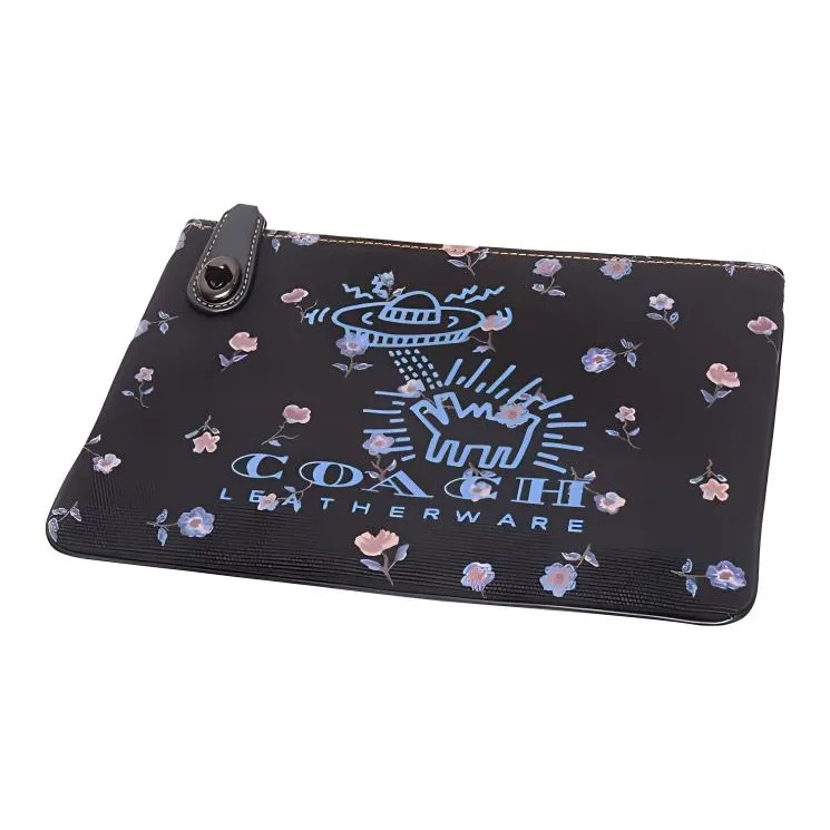 COACH Keith Haring Collaboration Pouch Fabric Wallets Clutches Large Size Women's Black-3
