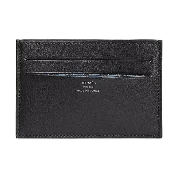 HERMES Citizen Twill Calfskin Card Holder Women's Black & Blue