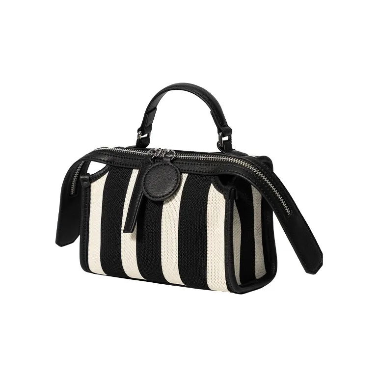 OMI Split Cow Leather Composite Leather With Textile Shoulder Bag Crossbody Bag Handbag Women's Black White Pattern-6