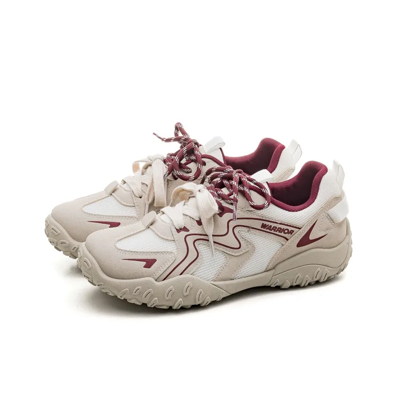 Warrior Breathable Lightweight And Wear-Resistant Low-Top Casual Shoes Women's Light Khaki Beige Red-2
