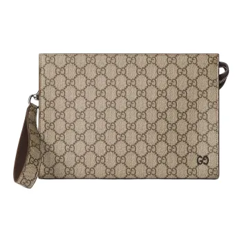 GUCCI Supreme Canvas Clutch Women's Beige & Ebony