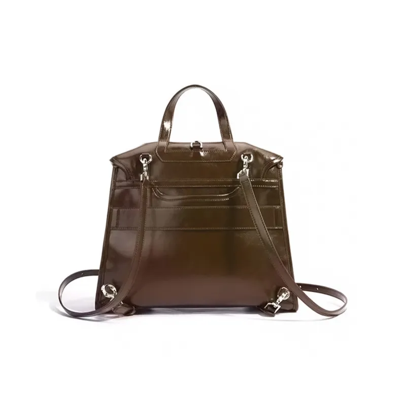 ROBERTA DI CAMERINO Cow Leather Backpack Women's Mocha/Gentleman Black-3