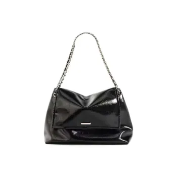 SEPTWOLVES PU Shoulder Bag Medium Size Women's Black/White/Silver