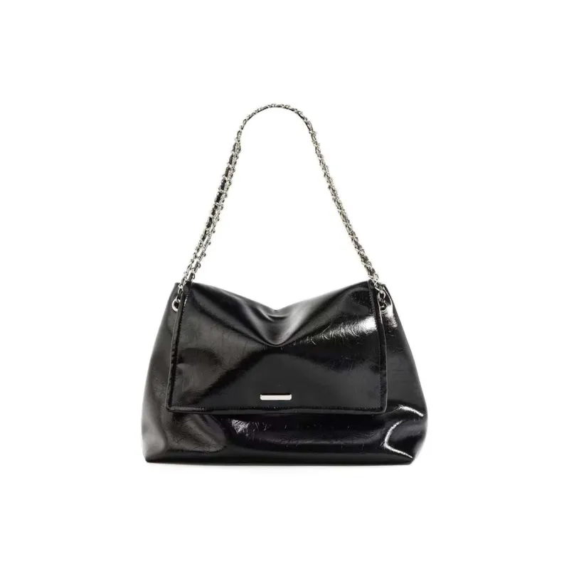 SEPTWOLVES PU Shoulder Bag Medium Size Women's Black/White/Silver-0