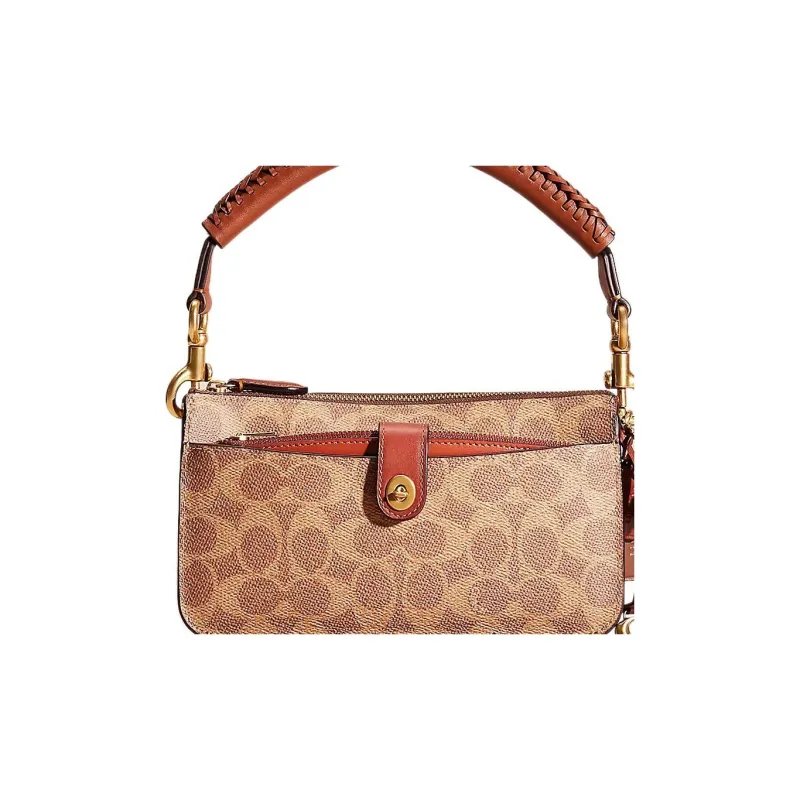 COACH Noa Pop Up Canvas With Leather Messenger Bag Handbag Small Size Women's Brass & Tan & Rusty Red-3