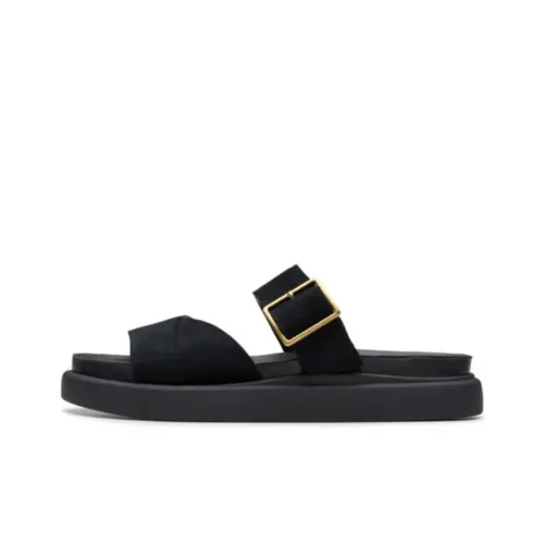 Clarks Rubber Sole Slip Resistant Slide Slippers Women's Black