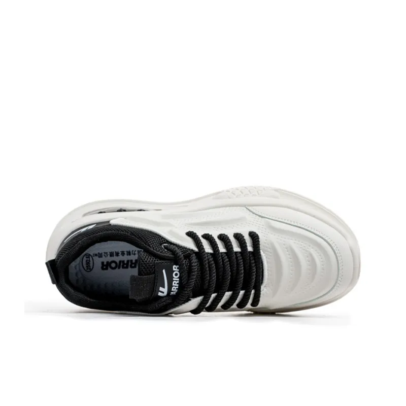 Warrior Height Increasing Wear Resistant Lightweight Slip Resistant Low Top Chunky Sneakers Men's White Black-2