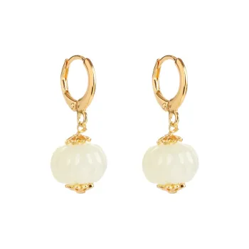 HENGTAIZHUBAO Hetian Jade Earrings Pale Greenish White Jade Women's