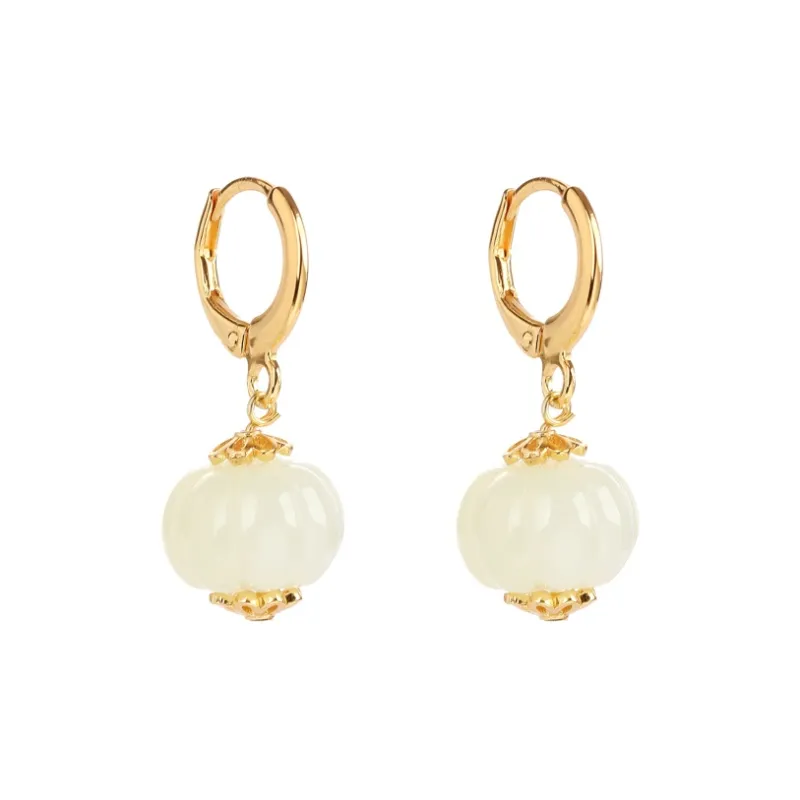 HENGTAIZHUBAO Hetian Jade Earrings Pale Greenish White Jade Women's-0