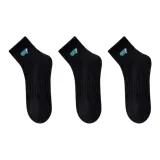[3 Pack/100% cotton Embroidery Ankle Socks]3 Pack Black