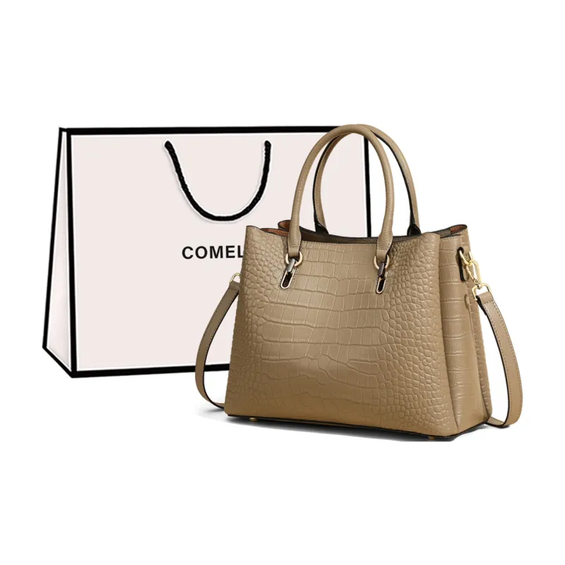 COMELY Cow Leather Handbag Shoulder Bag Crossbody Bag Regular Women's Black/Khaki-4
