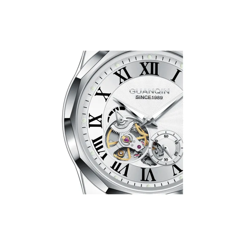 GUANQIN Automatic Mechanical Movement Tungsten Steel Strap Watch Unisex White Dial-7