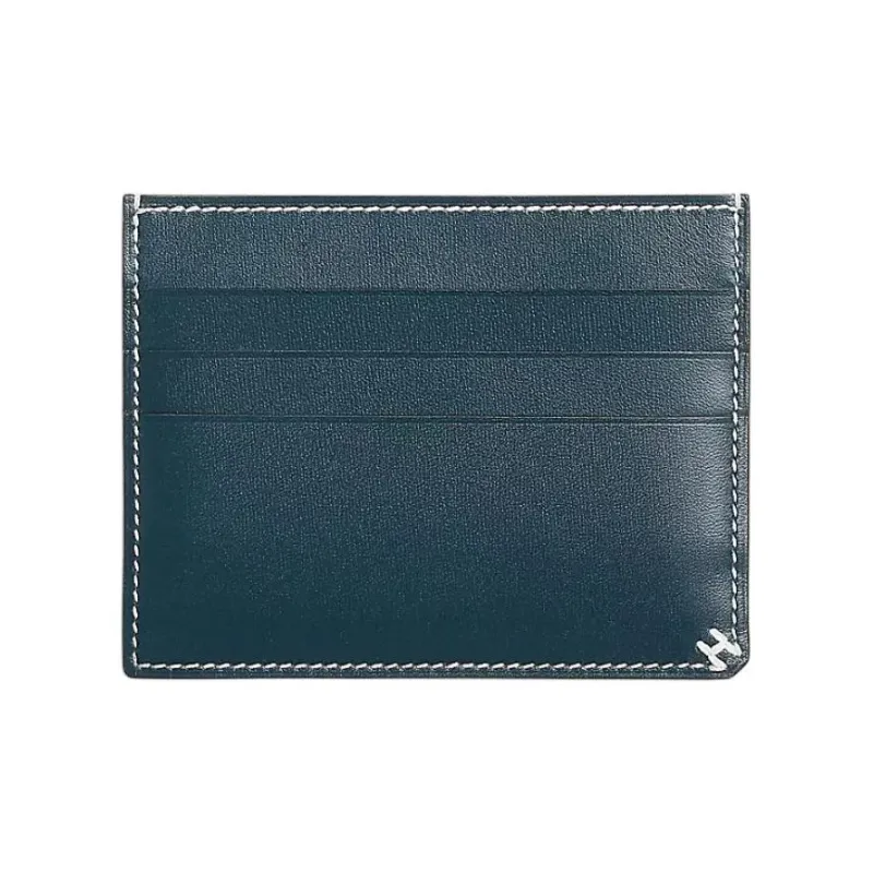 HERMES H Sellier Box Leather Card Holder Women's 7P Bleu De Prusse Prussian Blue-1