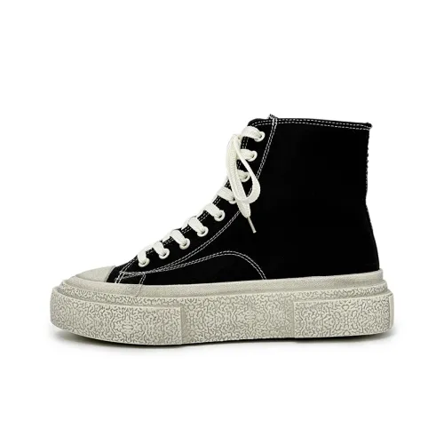 SLnU★3 Anti Slip And Wear Resistant Height Increasing High Top Canvas Shoes Unisex Polished Black