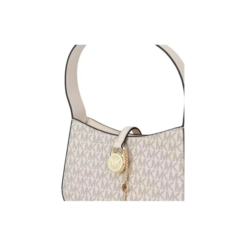 MICHAEL KORS Lyra Coated Canvas With PVC Shoulder Bag, Handbag Small Size Women's Vanilla White-4