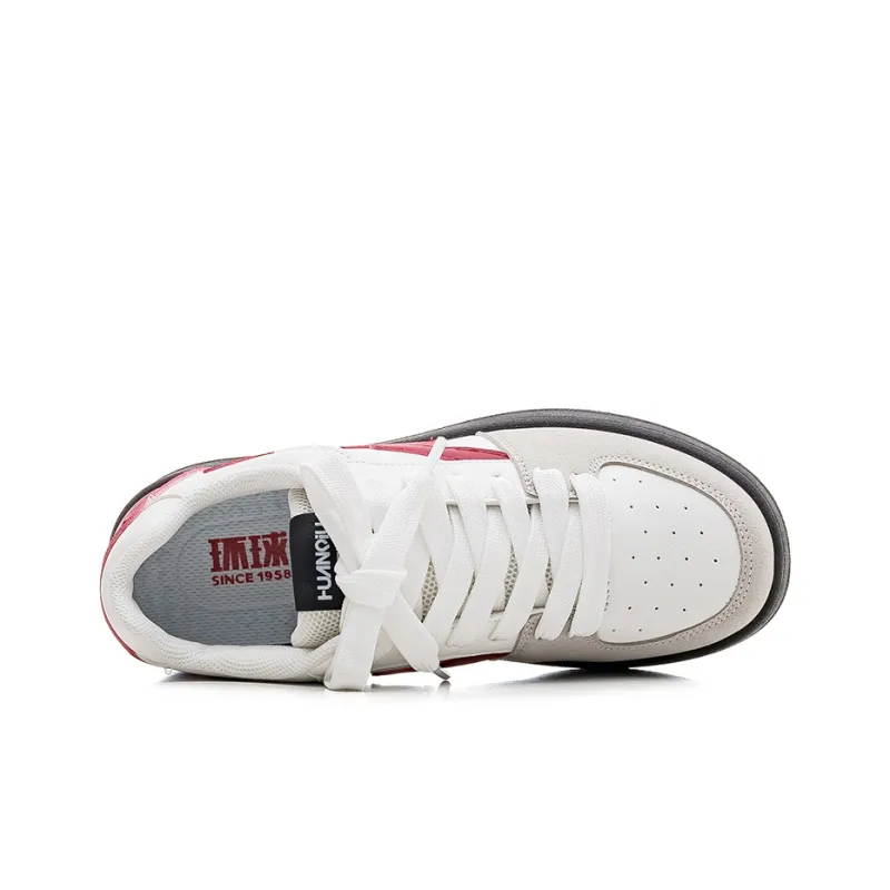 HUANQIU Anti Slip And Wear Resistant Lightweight Low Top Skateboard Shoes Women's White Gray Red-4